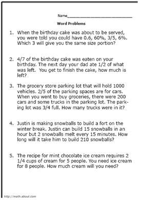 word problems worksheet 7th grade