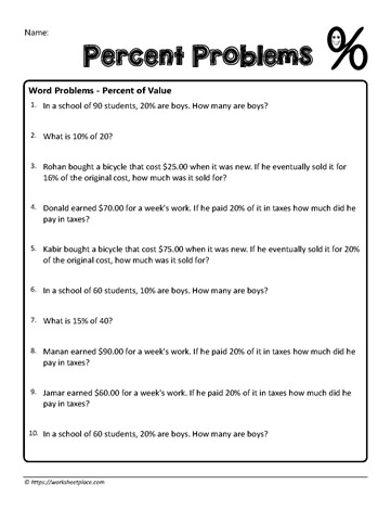 Percent Word Problems 7 Worksheets