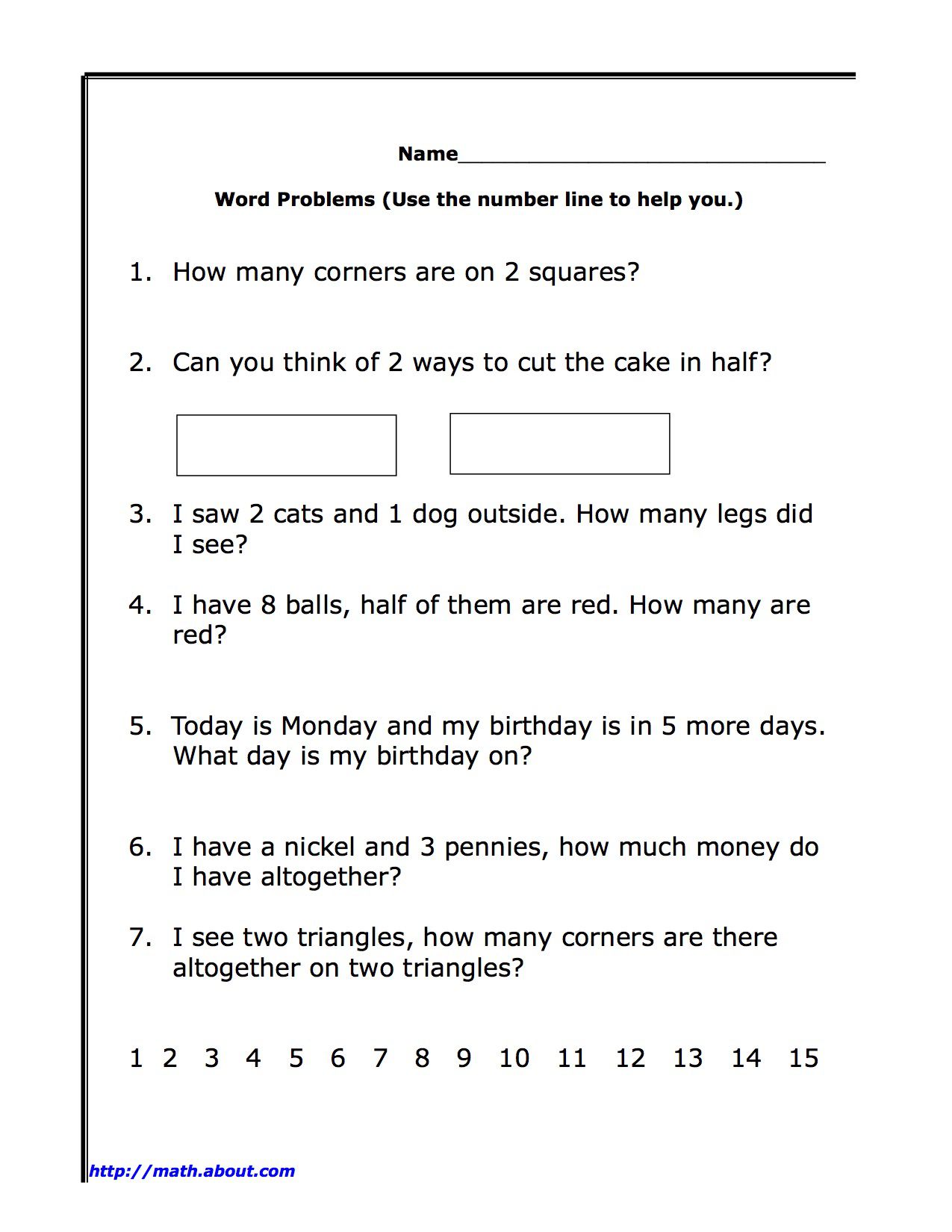 word problems worksheet for 1st grade