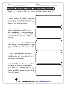 Addition and Subtraction Word Problems Worksheet for 1st Grade ...