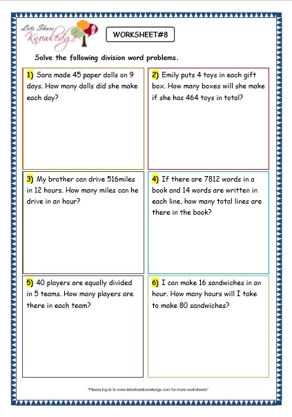 Grade 3 Maths Worksheets: Division (6.9 Division Word Problems ...