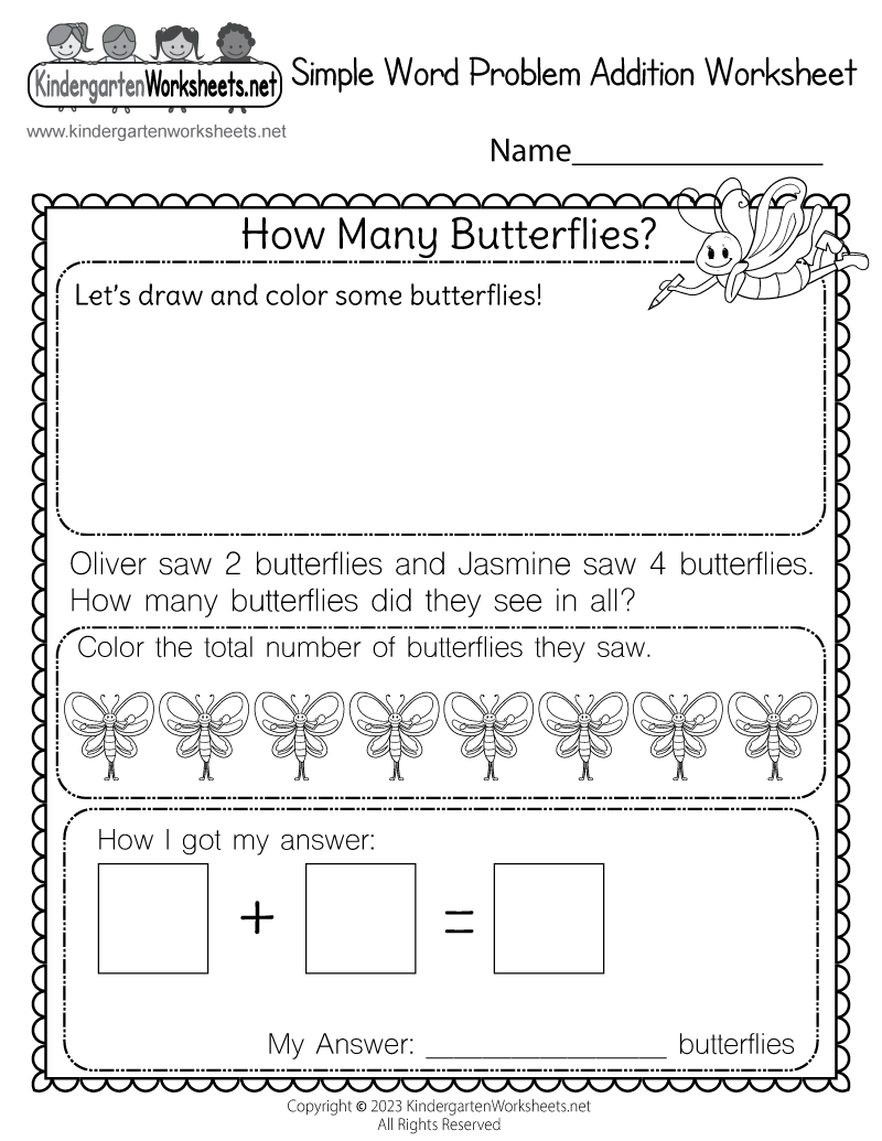Simple Word Problem Addition Worksheet - Free Printable, Digital ...