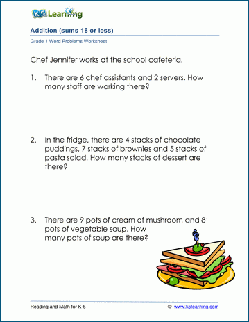 Addition word problems (single digits) worksheets for grade 1 | Worsheets library...