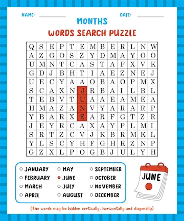 Premium Vector | Word search game month word search puzzle ...