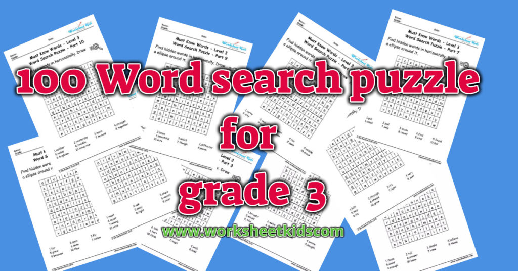 Word search puzzle: 100 Must know words for 1st grade - Free printable