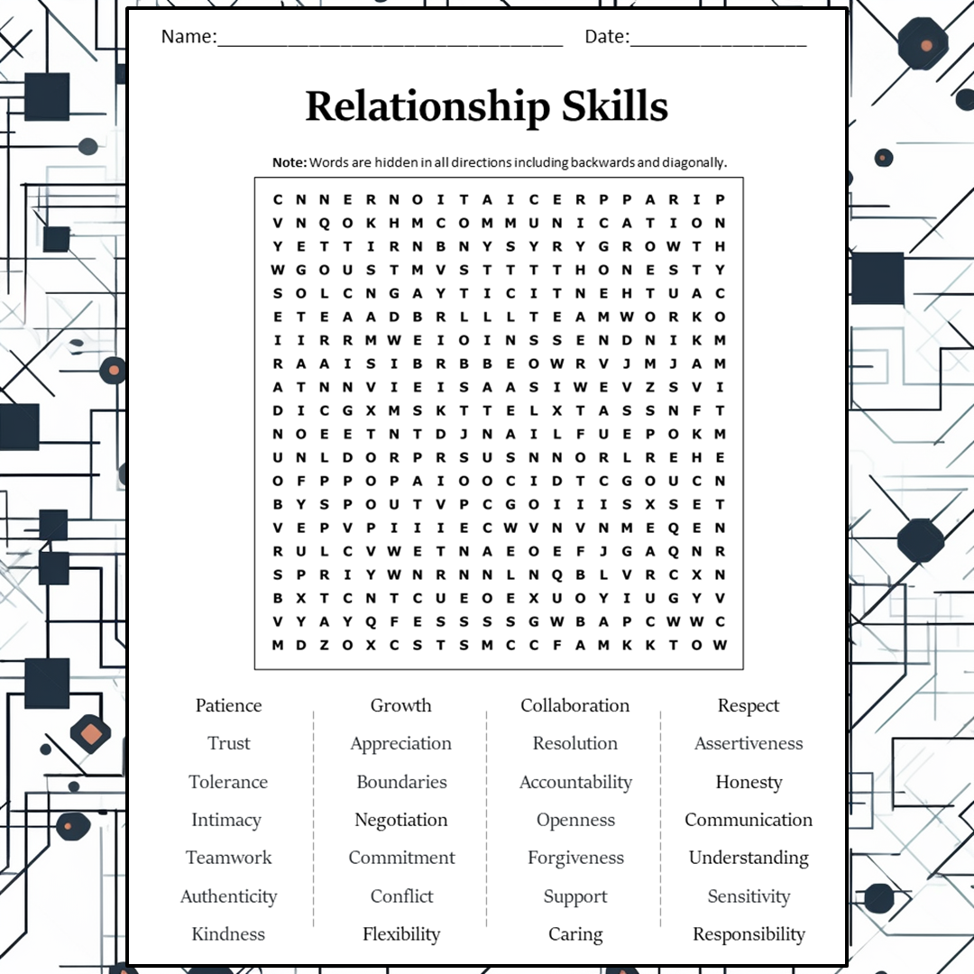 Relationship Skills Word Search Puzzle Worksheet Activity PDF ...