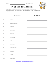 word roots worksheet