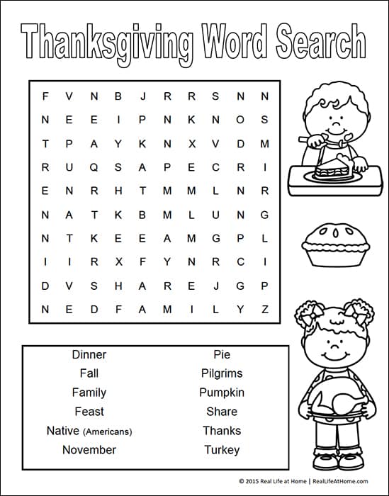 word search free thanksgiving worksheet