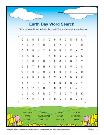 Earth Day Worksheets | Word Search