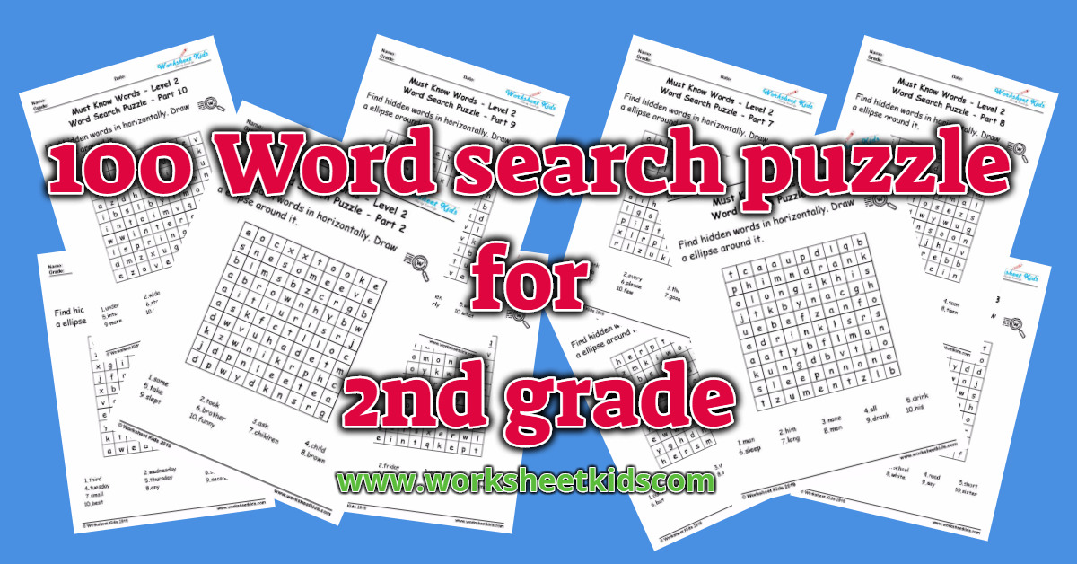 Word search puzzle: 100 Must know words for 2nd grade - Free printable