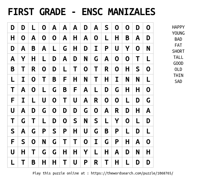 word search puzzles for 1st grade