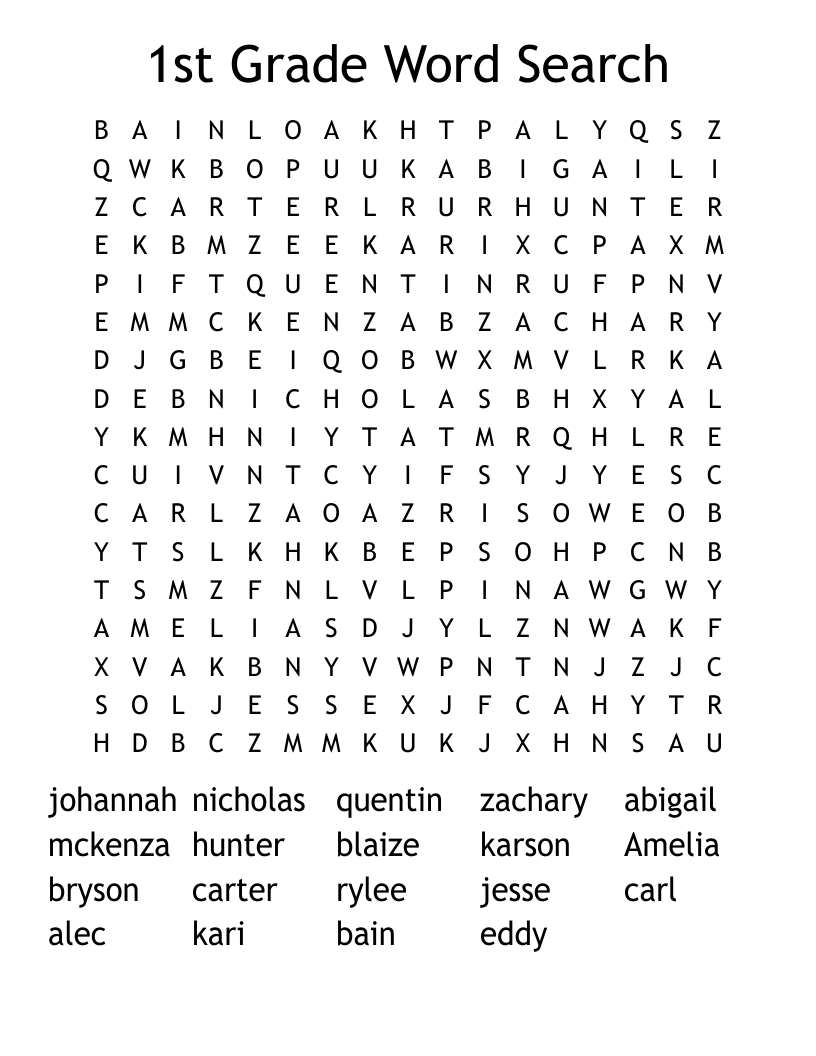 1st Grade Word Search - WordMint