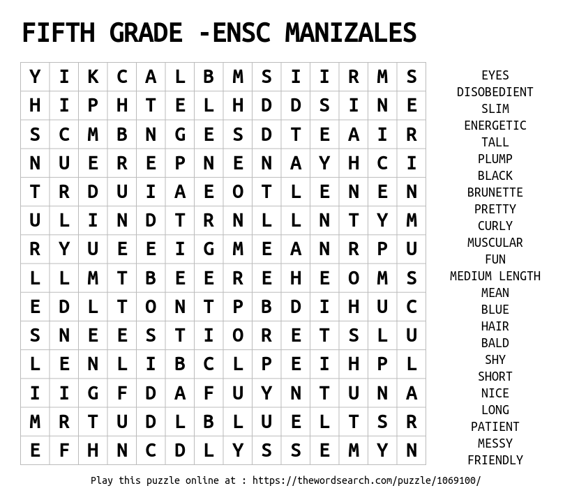 word search puzzles for 5th grade
