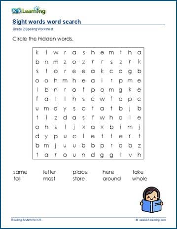 Word search for grade 2 | Worsheets library