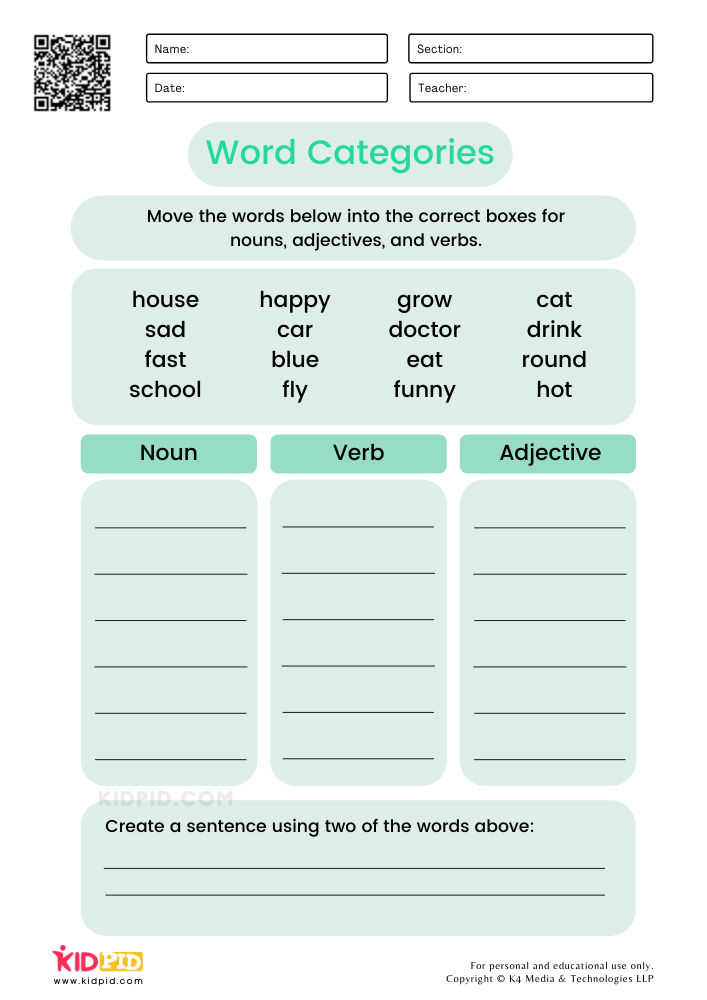 Sort Words Into Categories Worksheets for Kids - Kidpid