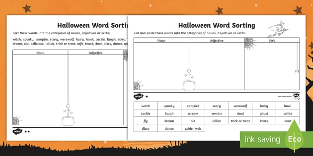 Halloween Word Sorting Worksheet (teacher made) - Twinkl