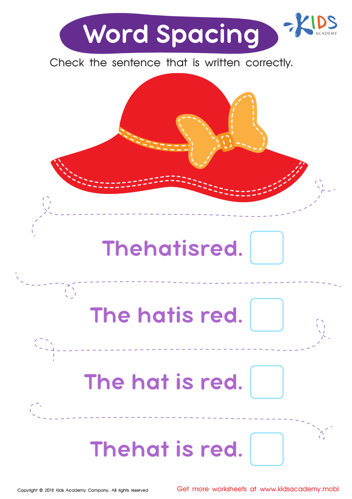 Word Spacing Worksheet: Assessment Printable for Kids