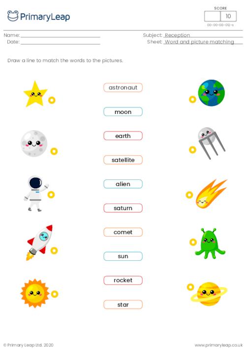 Activities And Puzzles: Word and picture matching Space ...