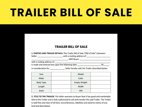 word template bill of sale trailer