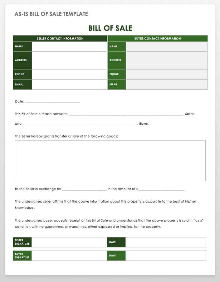 word template bill of sale trailer