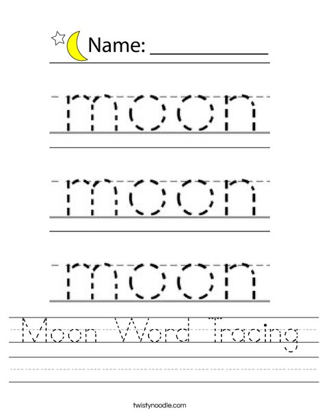Moon Word Tracing Worksheet - Twisty Noodle