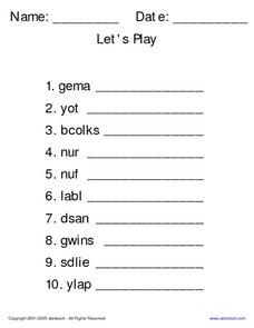 Lets Play: Word Scramble Worksheet for 2nd - 3rd Grade | Lesson ...