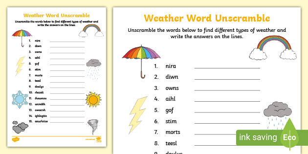 Weather Word Unscramble - Primary Resources (teacher made)