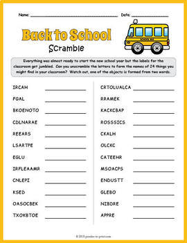 FREE Back to School Vocabulary Word Scramble Worksheet Activity | TPT