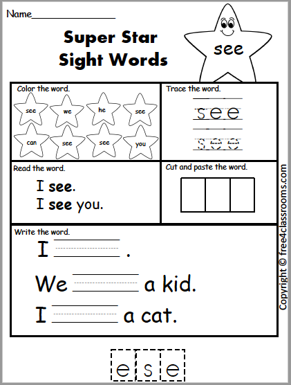 Free Sight Word Practice (see) - Free Worksheets - Free4Classrooms