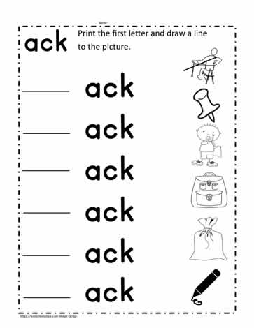 ack Word Family Worksheet Worksheets