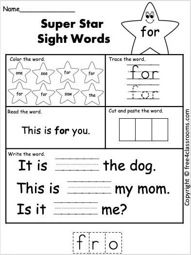 Free Sight Word Worksheets for Kindergarten - (for) - Free ...