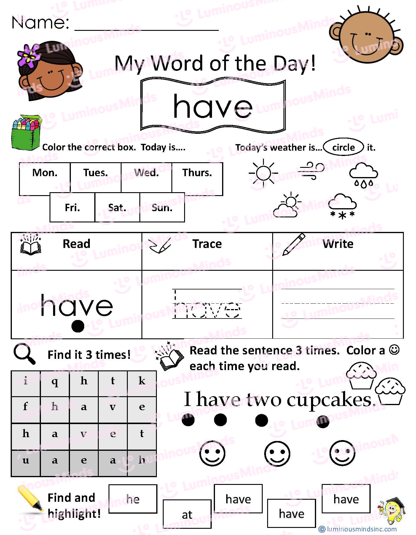 Reading Comprehension Worksheets - My Word of the Day: have