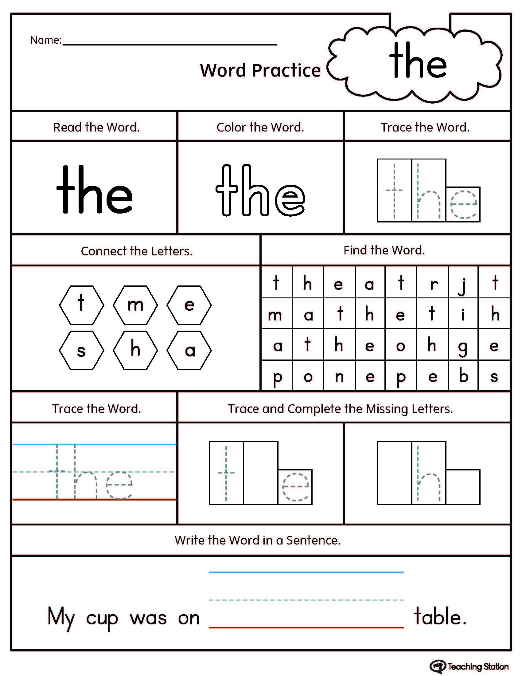 FREE* Sight Word the Printable Worksheet | MyTeachingStation.com