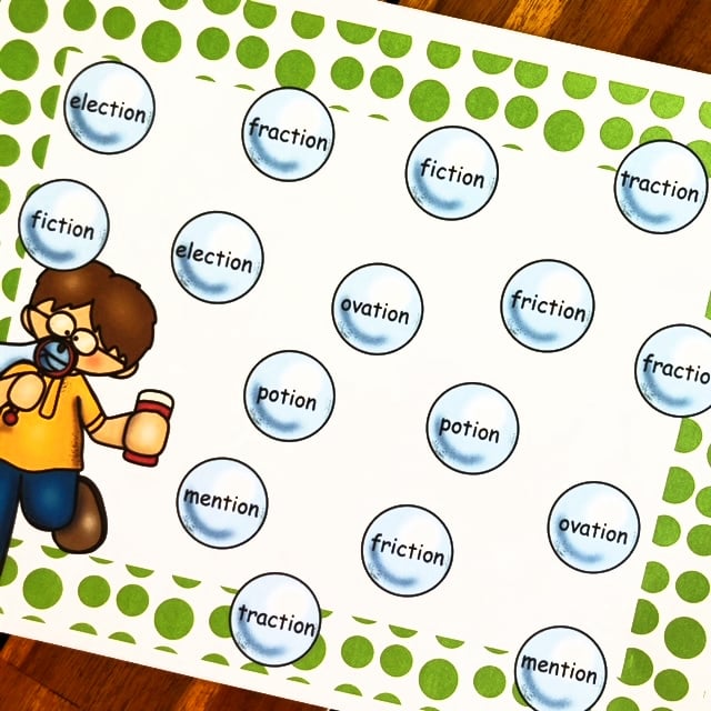 FREE Printable Words that End in tion Phonics Words Activity
