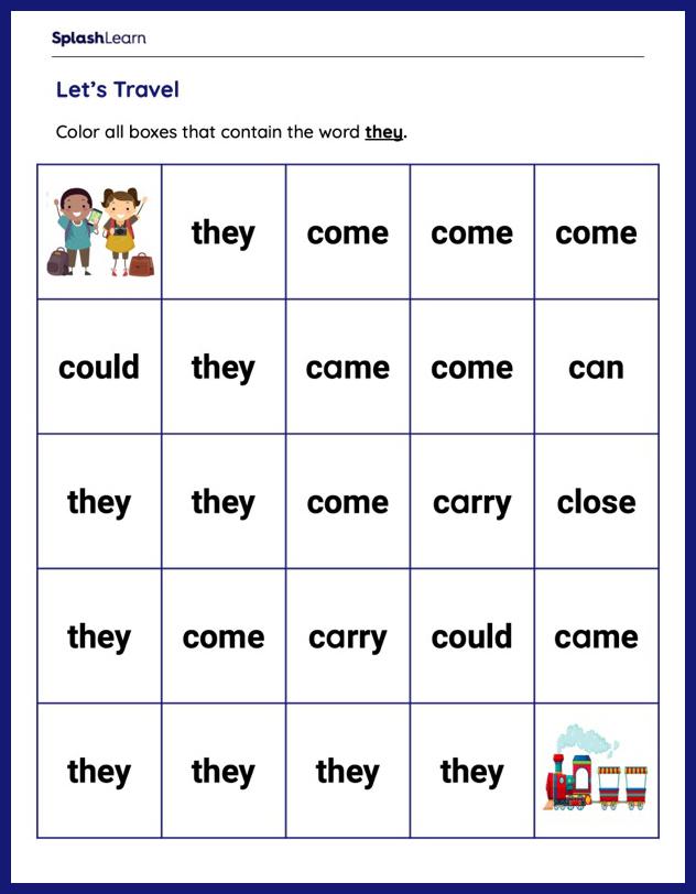 Sight Words Worksheets for Kindergarteners Online - SplashLearn