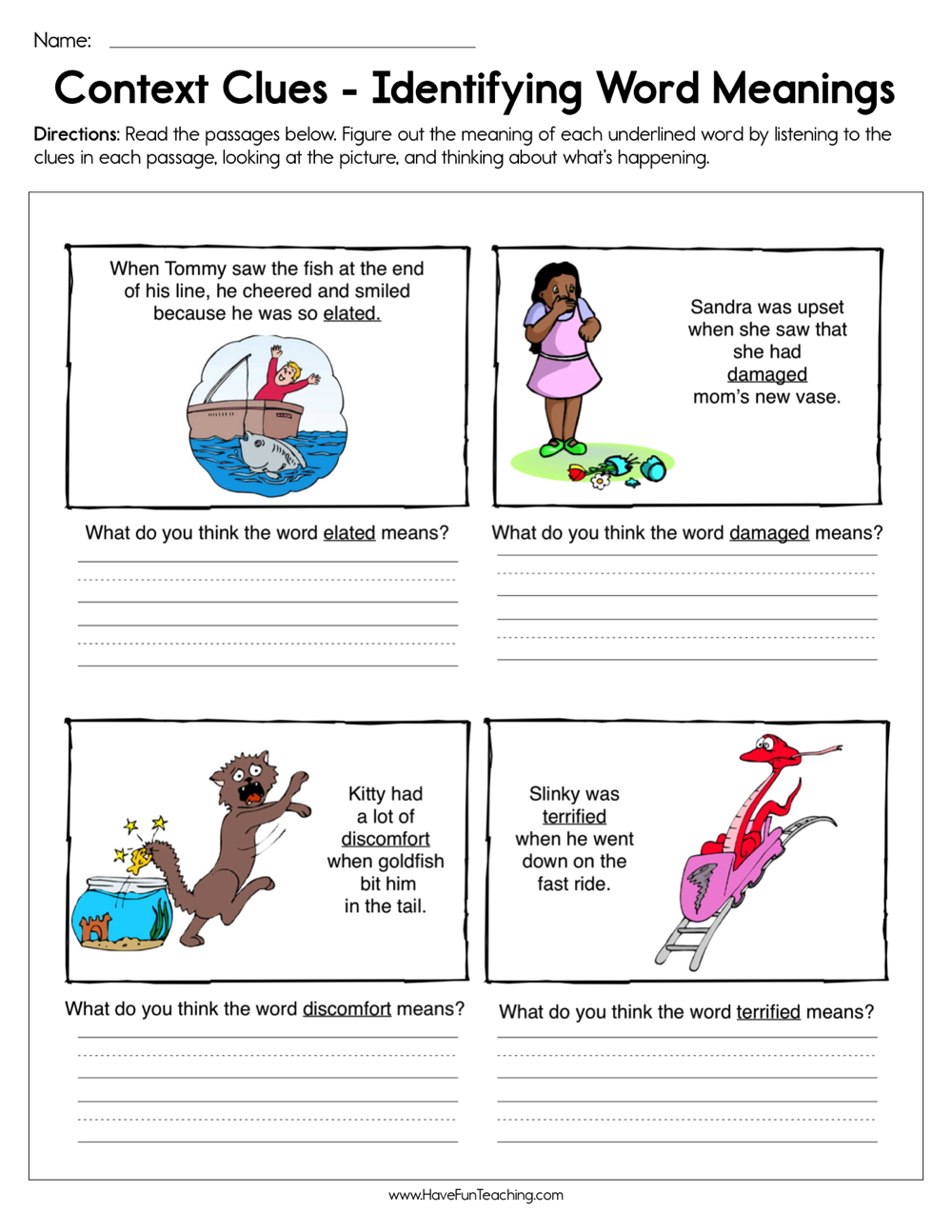 Context Clues Identifying Word Meaning Worksheet  