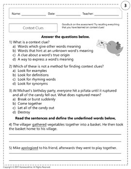 Unknown Words and Context Clues Worksheets by Homework Hut worksheets library