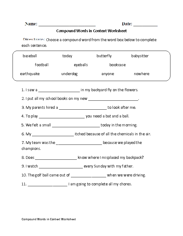 Compound Words Worksheets | Compound Words in Context Worksheet