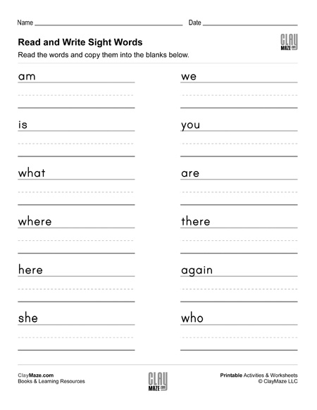 Read and Write Sight Words Practice Worksheet (Set 1) | Homeschool ...
