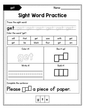 Free Sight Word Practice Worksheets by My Nerdy Teacher | TPT