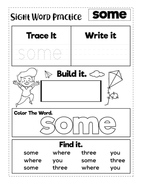 Premium Vector | Kindergarten Sight Words Practice Worksheets