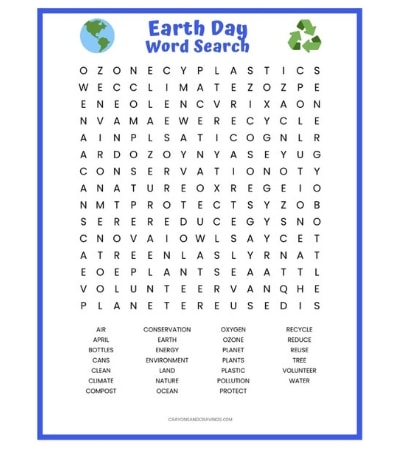Earth Day Word Search FREE Printable Worksheet