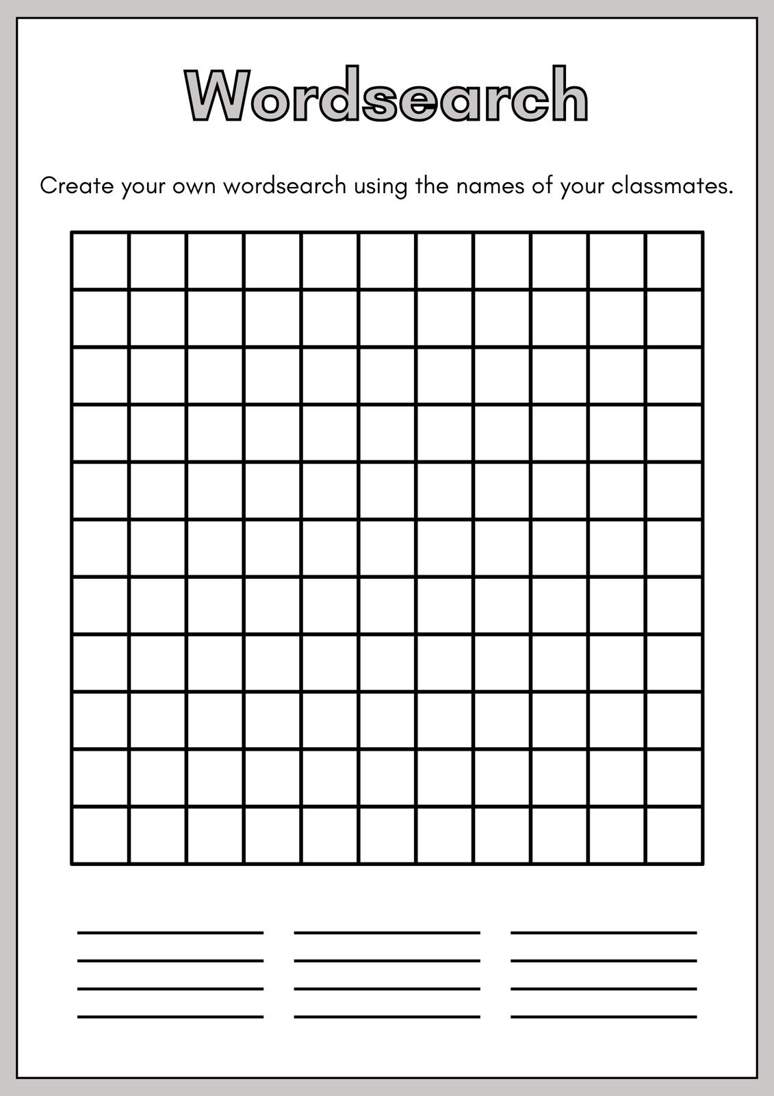 words search printable worksheet