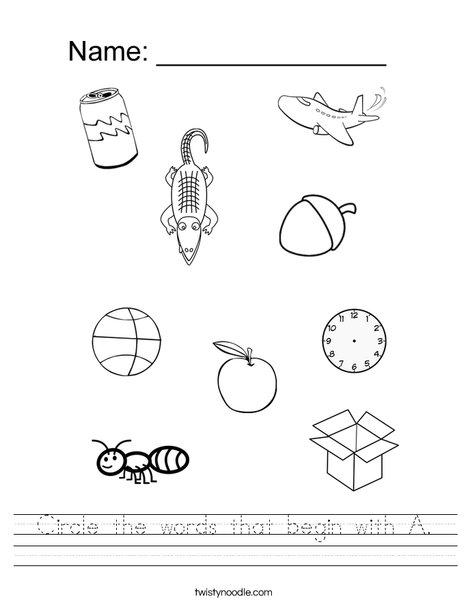 words that start with letter worksheet