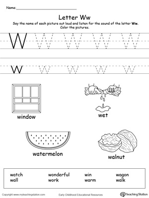 words that start with letter worksheet