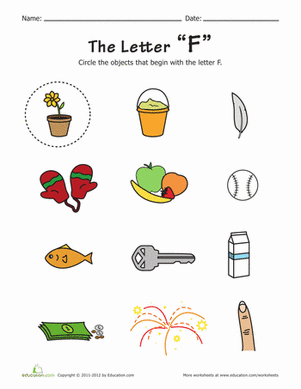 words that start with letter worksheet