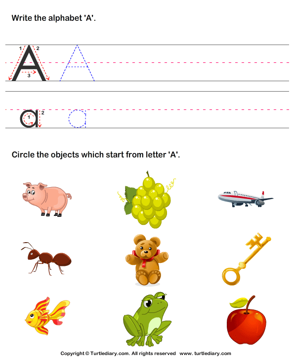 words that start with letter worksheet