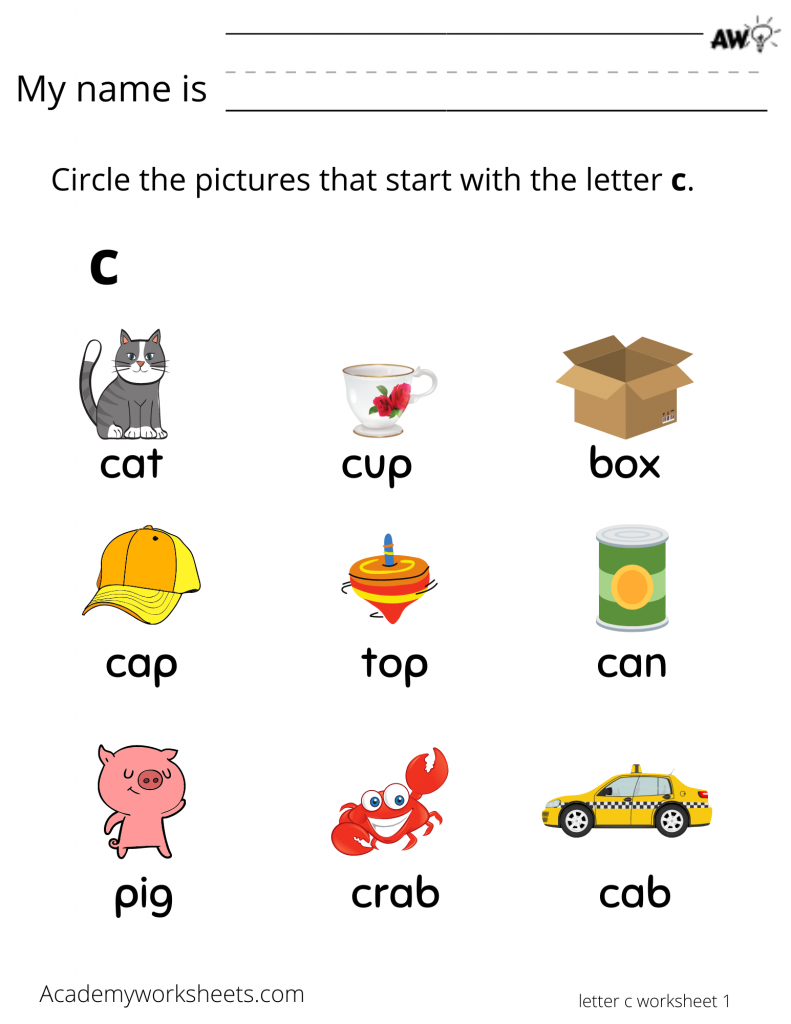words that start with letter worksheet
