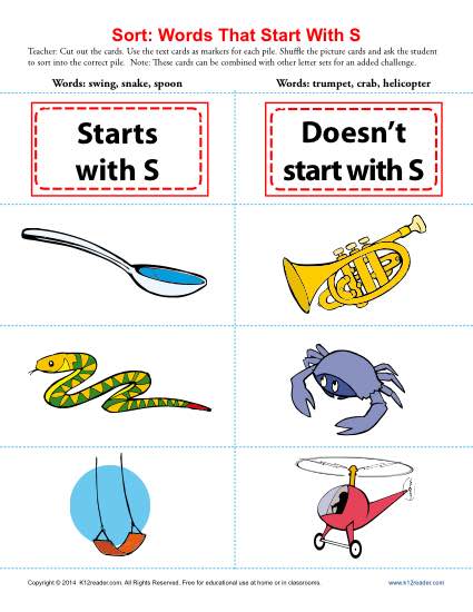 words that start with letter worksheet