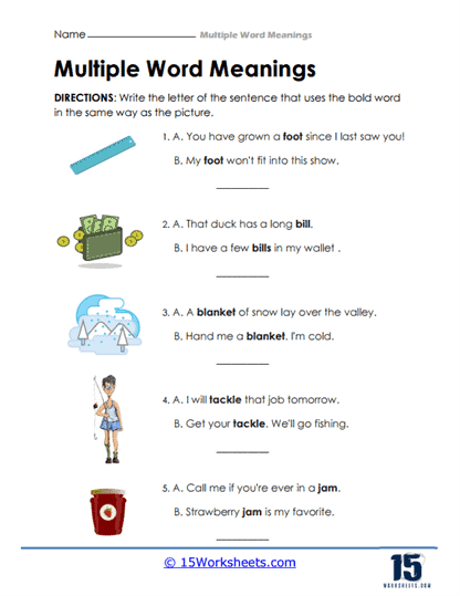 words with multiple meanings worksheet